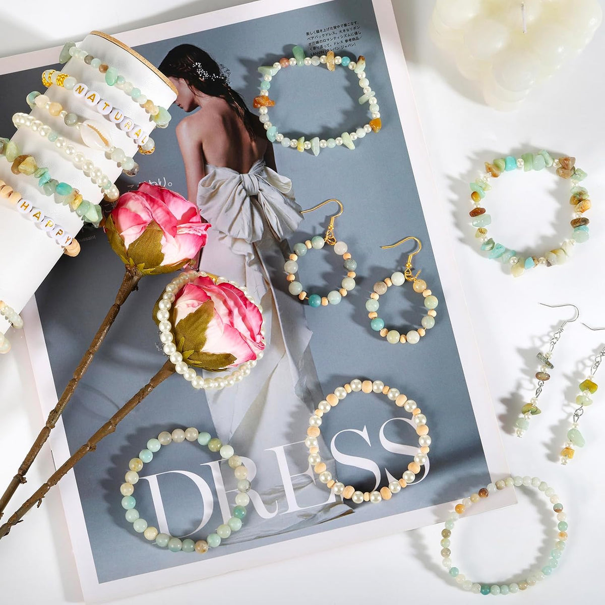 Jewelry Making Kit for Adults, 1562pcs Natural Stone Beads Bracelet Making
