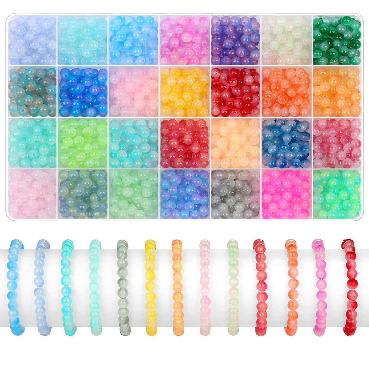 shynek 1400 Pieces 6mm Round Glass Beads for Jewelry Making, 28 Colors Crystal Beads for Bracelets Jewelry Making and DIY Crafts(Solid Color)