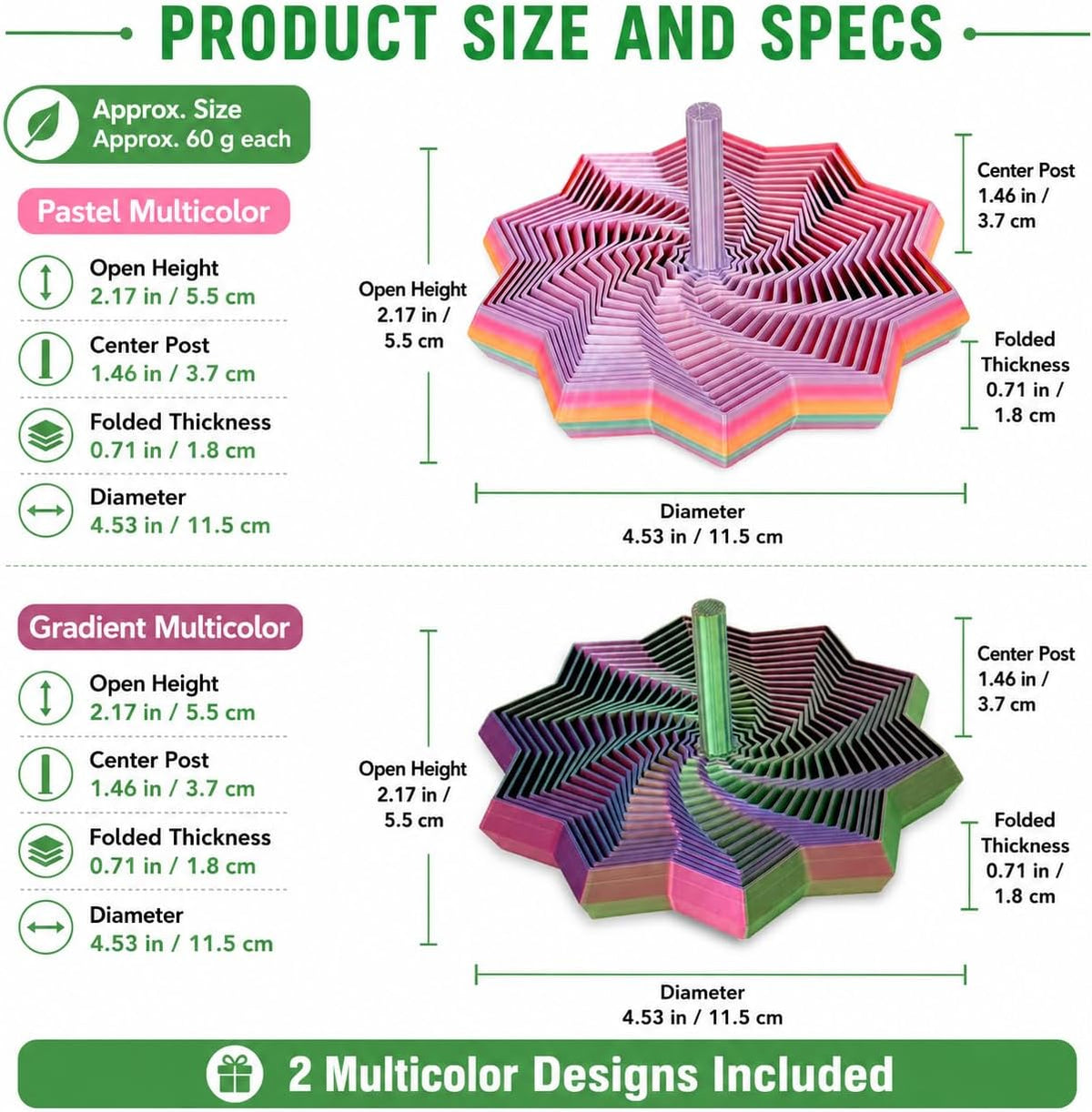 2 Pack 3D Printed Fidget Spinners, Geometric Clicker Toys