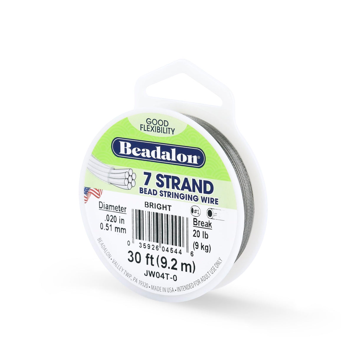 Beadalon 7-Strand Stainless Steel Beading Wire, .015 in / 0.38 mm - Bright