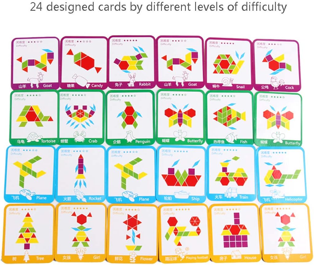 155 Pcs Wooden Pattern Blocks Set Geometric Shape Puzzle