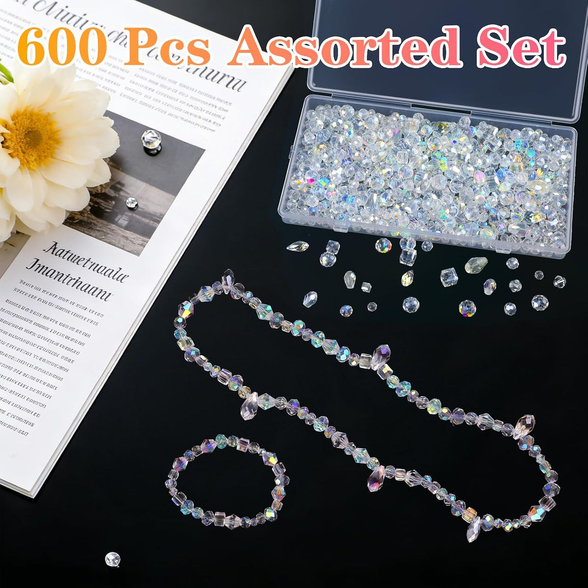 600 Pcs Crystal Glass Beads for Jewelry Making, 4/6/8mm Crystal Beads