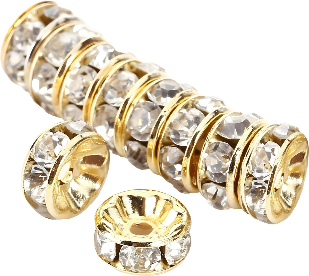 Allb 100Pcs Rondelle Spacer Beads 8mm Silver Plated Czech Crystal Rhinestone for Jewelry Making Loose Beads for Bracelets