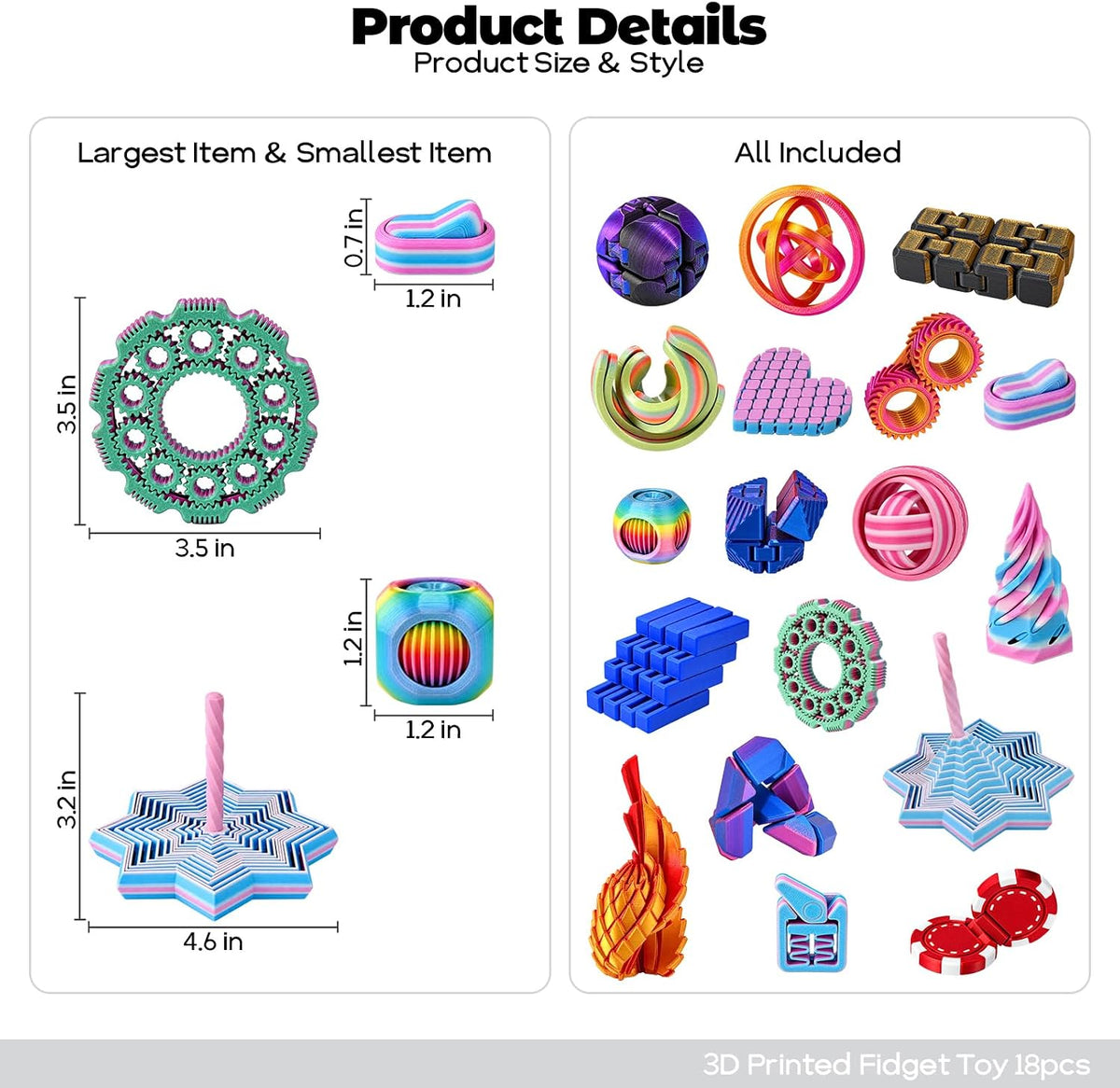 18PCS 3D Printed Fidget Toys Set, Assorted Desk Toys for Adults and Kids