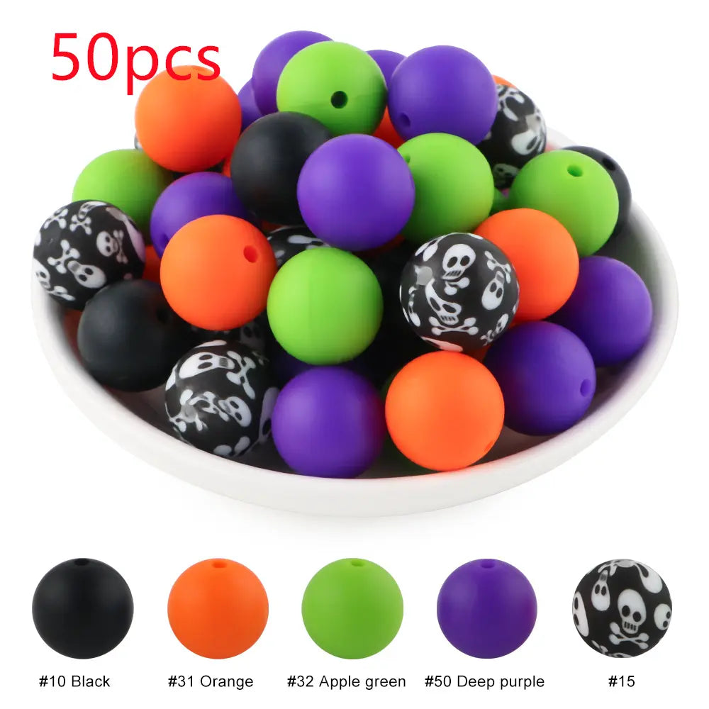 15mm Silicone Beads, 50-Piece Round Printed Bead Set, Beads for Crafts, Beading Supplies, DIY Jewelry-Making Supplies for Bracelets, Necklaces, Earrings and Pendants #GLOBAL PICKS