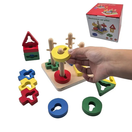 Wooden Geometric Stacking Blocks - Unisex Safe Materials Educational Toy for 4-6 Years, Construction Shape Sorter with Color Recognition, Logical Thinking, Hand-Eye Coordination Development (Animals & Nature Theme)