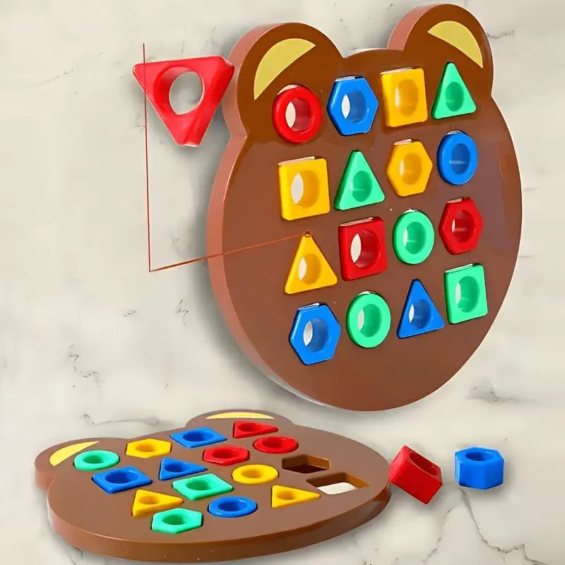 Bear-Shaped Sorting Puzzle Set - 32pcs/64pcs (16 Beads,15 Cards,1 Base Plate/32 Beads,30 Cards,2 Base Plates) - Early Years 3-4 Years Children Development Home Matching Games Learning Toys