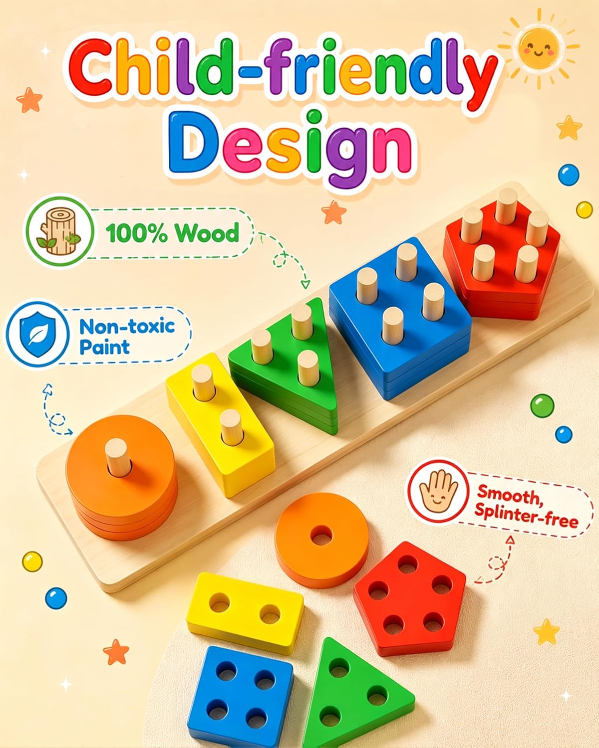 Montessori Toys for 1 2 3 Year Old Boys Girls Toddlers, Wooden Toys Gifts