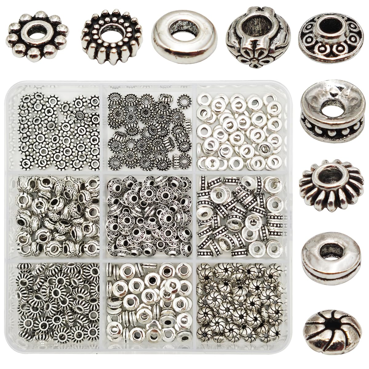 INSPIRELLE 450 Pieces Antique Silver Bead Caps Metal Alloy Beads