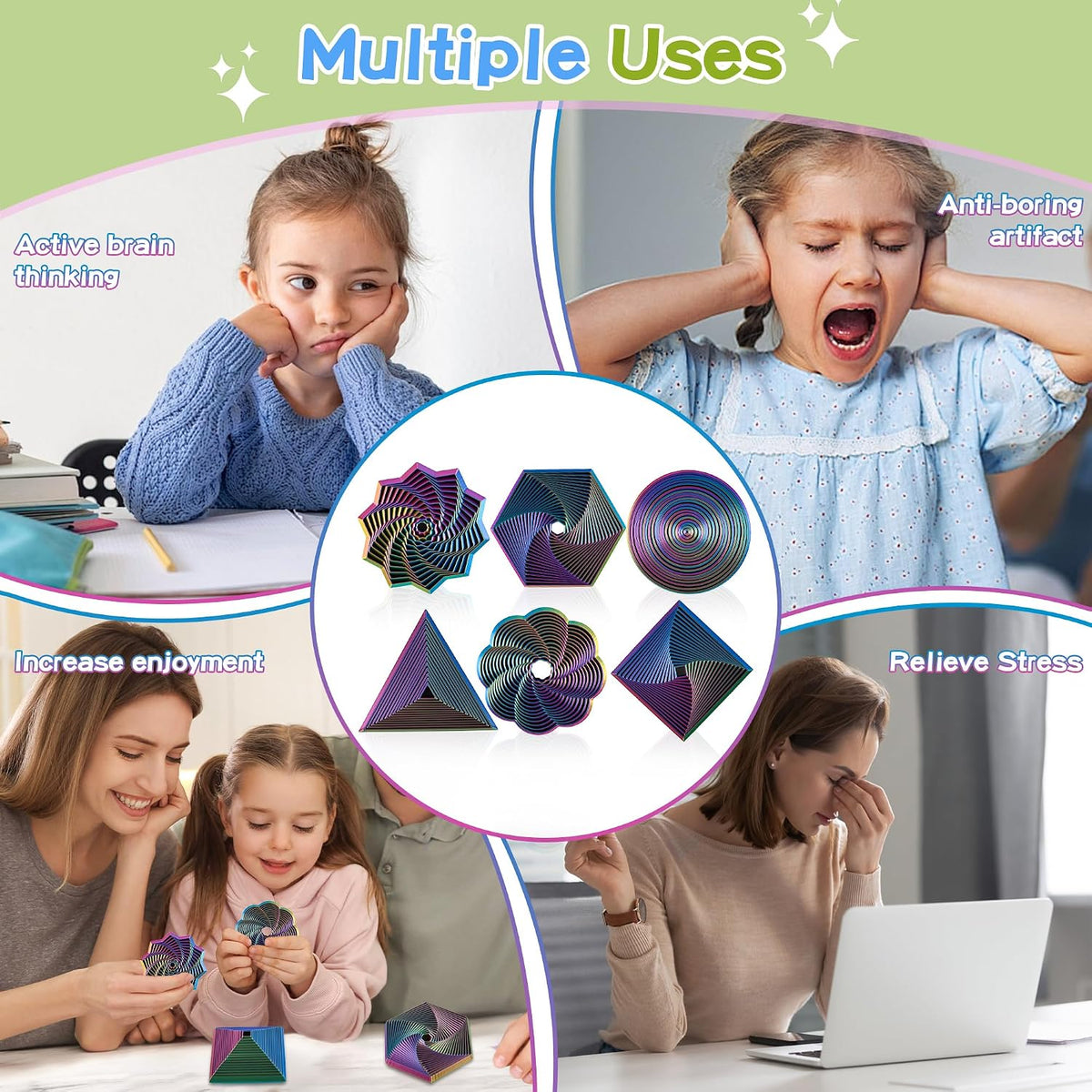 6 Pack 3D Printed Geometric Fidget Toys Multicolor Desk Set