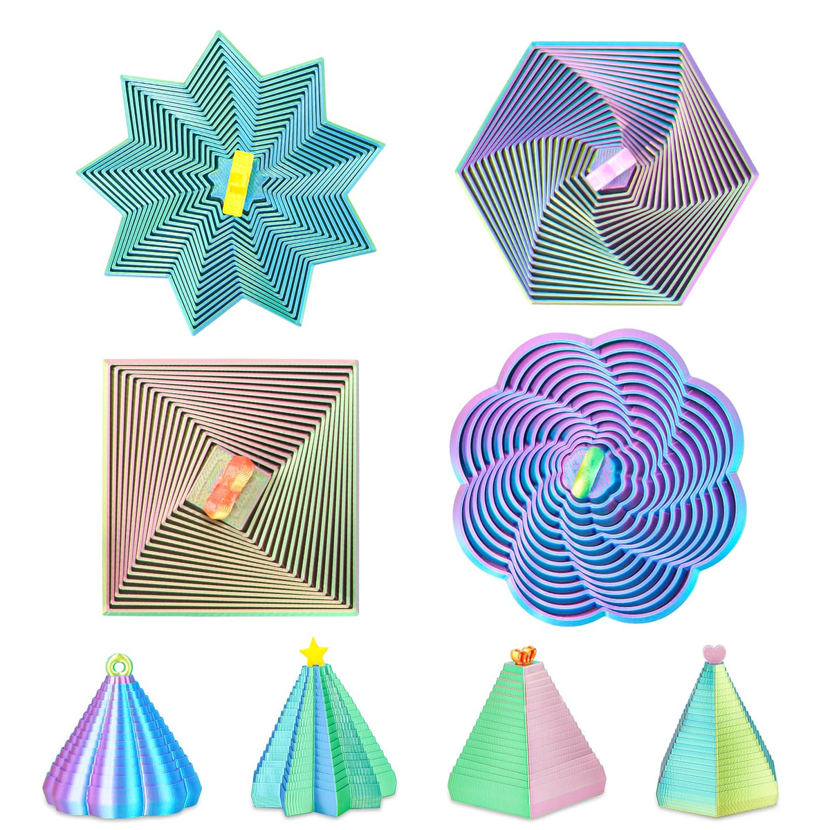 4PCS 3D Printed Fidget Toys,Fractal Hexagon Stress Toys for Kids Adults