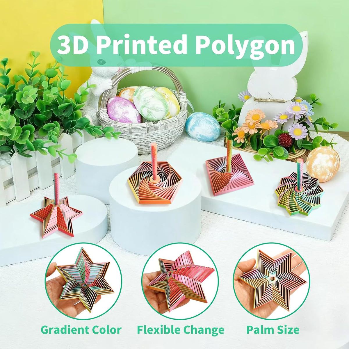 4PCS 3D Printed Fidget Toys for Adults – Multi-Layer Geometric Shapes with Handle, ASMR Clicking Sound, Stress Relief Toy for Anxiety & Focus (Gold, Green, Purple, Rainbow Finish)