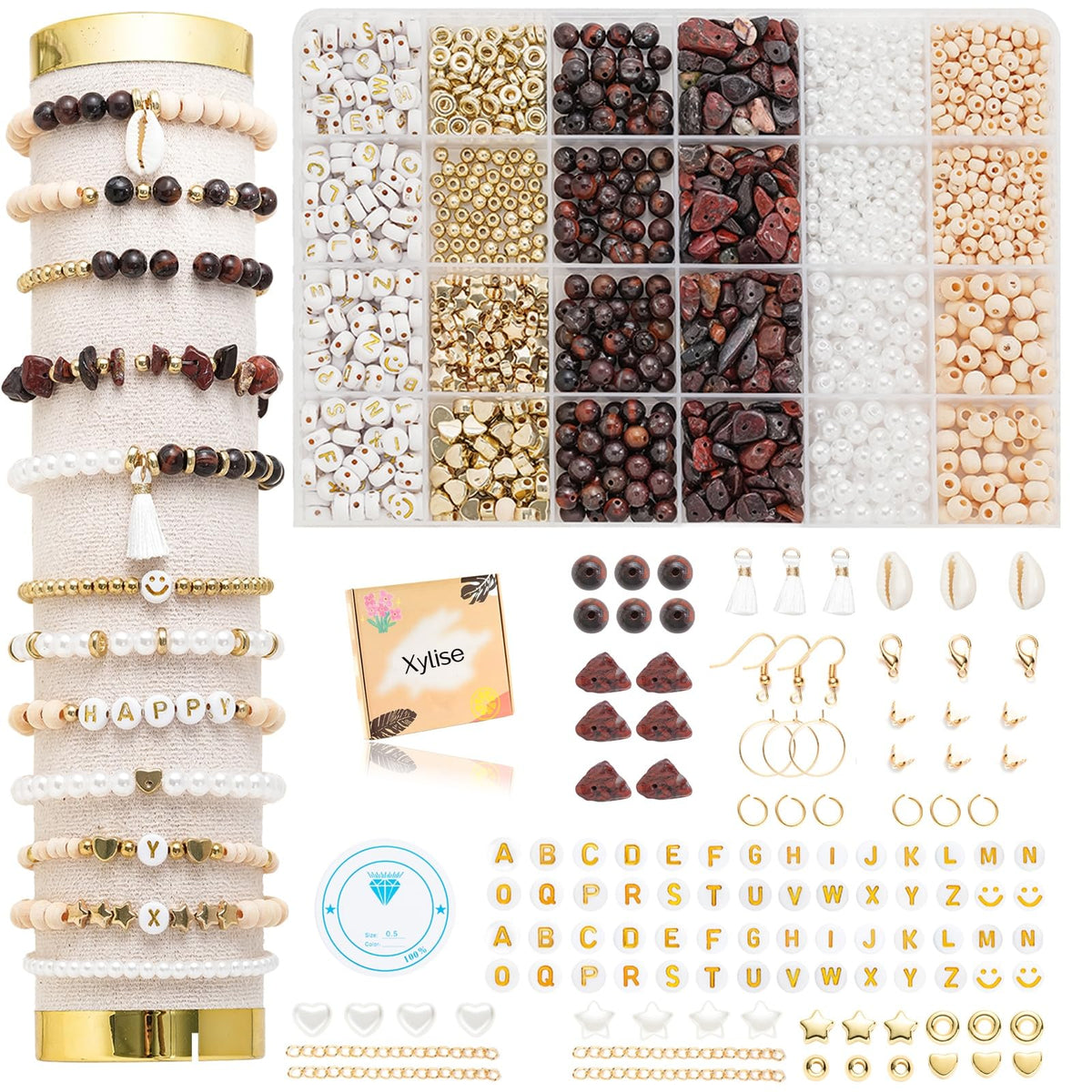 Xylise Jewelry Making Supplies Kit Natural Stone Beads for Irregular Natural Stone with for DIY Craft Bracelet Necklace Earrings for Adults (Amazonian)