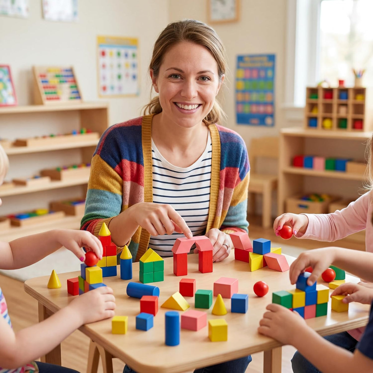 140 Pcs Mini 3D Shapes for Teaching, Wood Building Geometric Solids Blocks