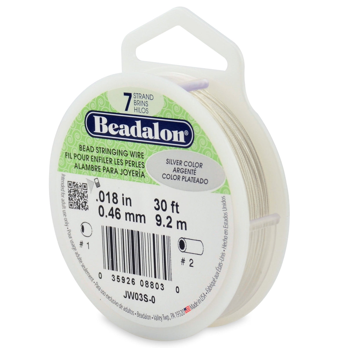 Beadalon 7-Strand Stainless Steel Beading Wire, .015 in / 0.38 mm - Bright