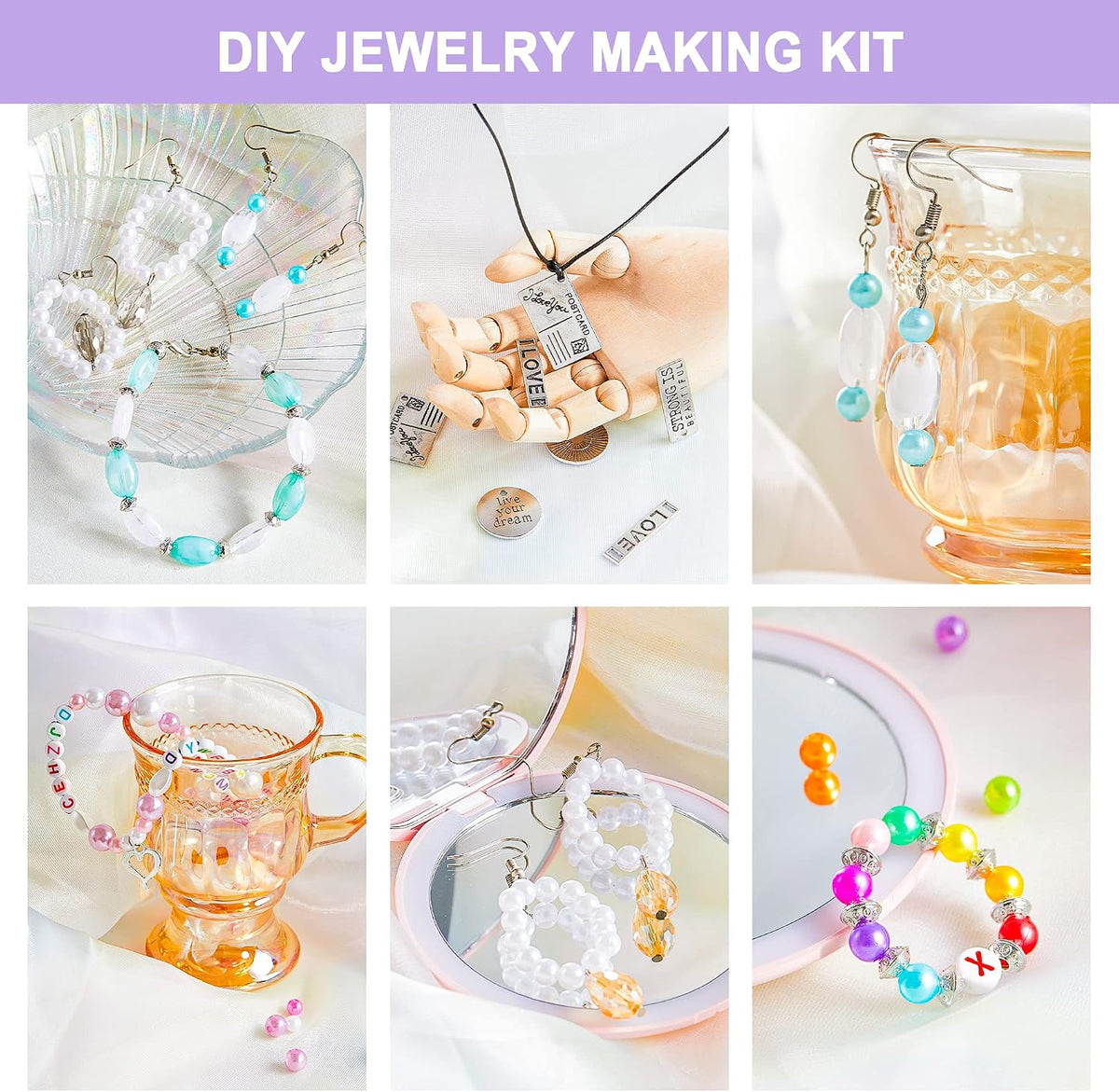 Jewelry Making Kit, 1960 pcs, Supplies Includes Beads, Instructions, Findings, Wire for Bracelet, Necklace, Earrings Making Kit for Adults by Inscraft