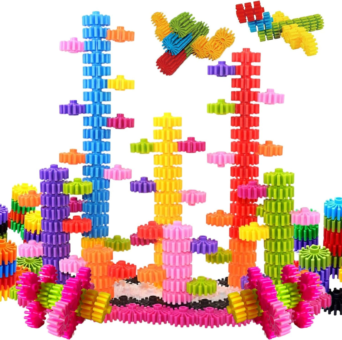 STEM Building Blocks Toys for Kids – Educational and Safe Gear Interlocking Construction Playset – Develop Creativity Preschool Brain Teaser Montessori Toys Gift for 3 4 5 Years Old Kids Boys Girls