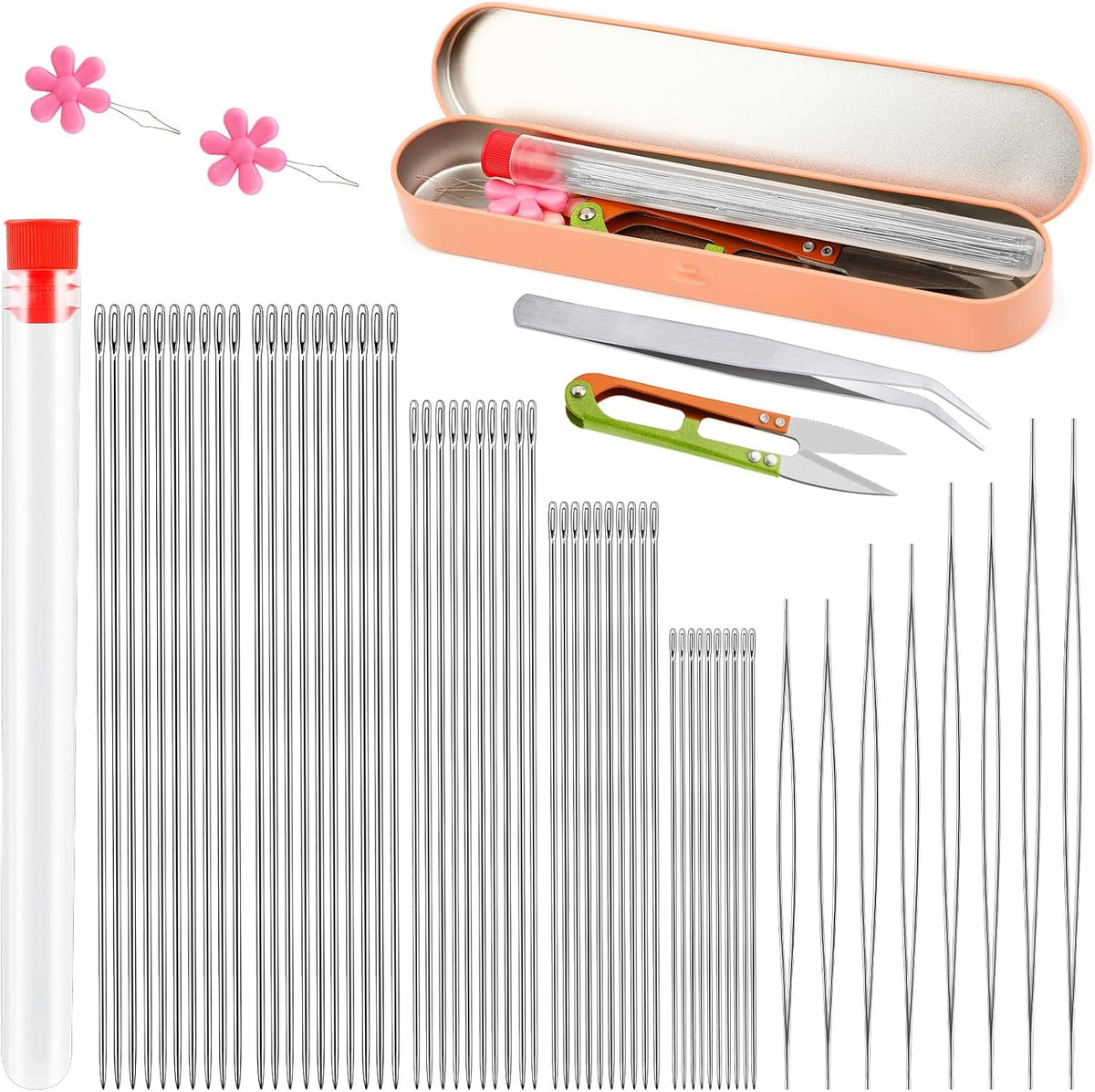 kdafio Big Eye Beading Needles Set, Long Straight Bead Needles
