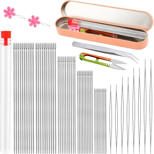 kdafio Big Eye Beading Needles Set, Long Straight Bead Needles
