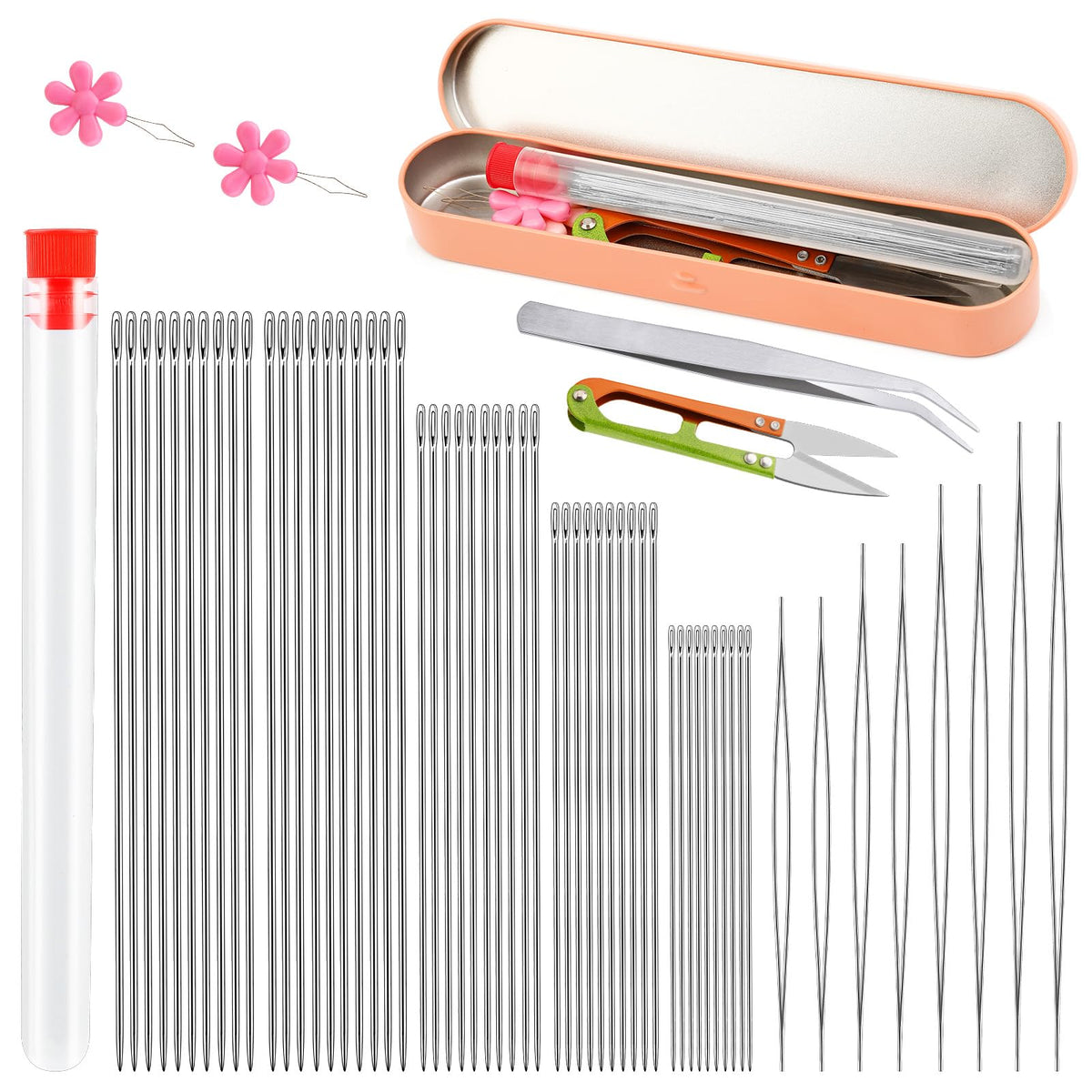 kdafio Big Eye Beading Needles Set, Long Straight Bead Needles