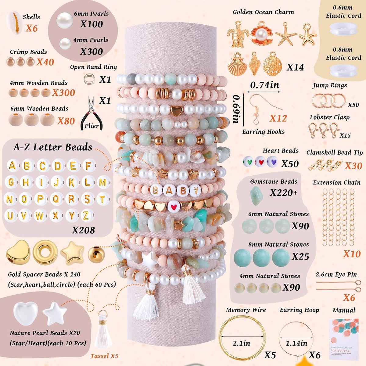 Wurosi 1927PCS Jewelry Making Supplies Kit for Adults,Natural Stone Beads