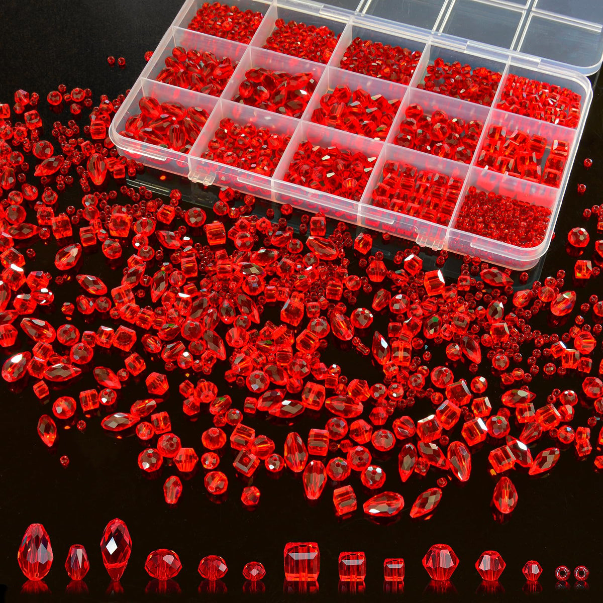 1500 Pcs Crystal Glass Beads for Jewelry Making – 12 Styles Bicone, Rondelle, Cube, Teardrop & 3mm Spacer Beads, DIY Bracelet Necklace Earring Craft Kit with Organizer Box(AB Color)