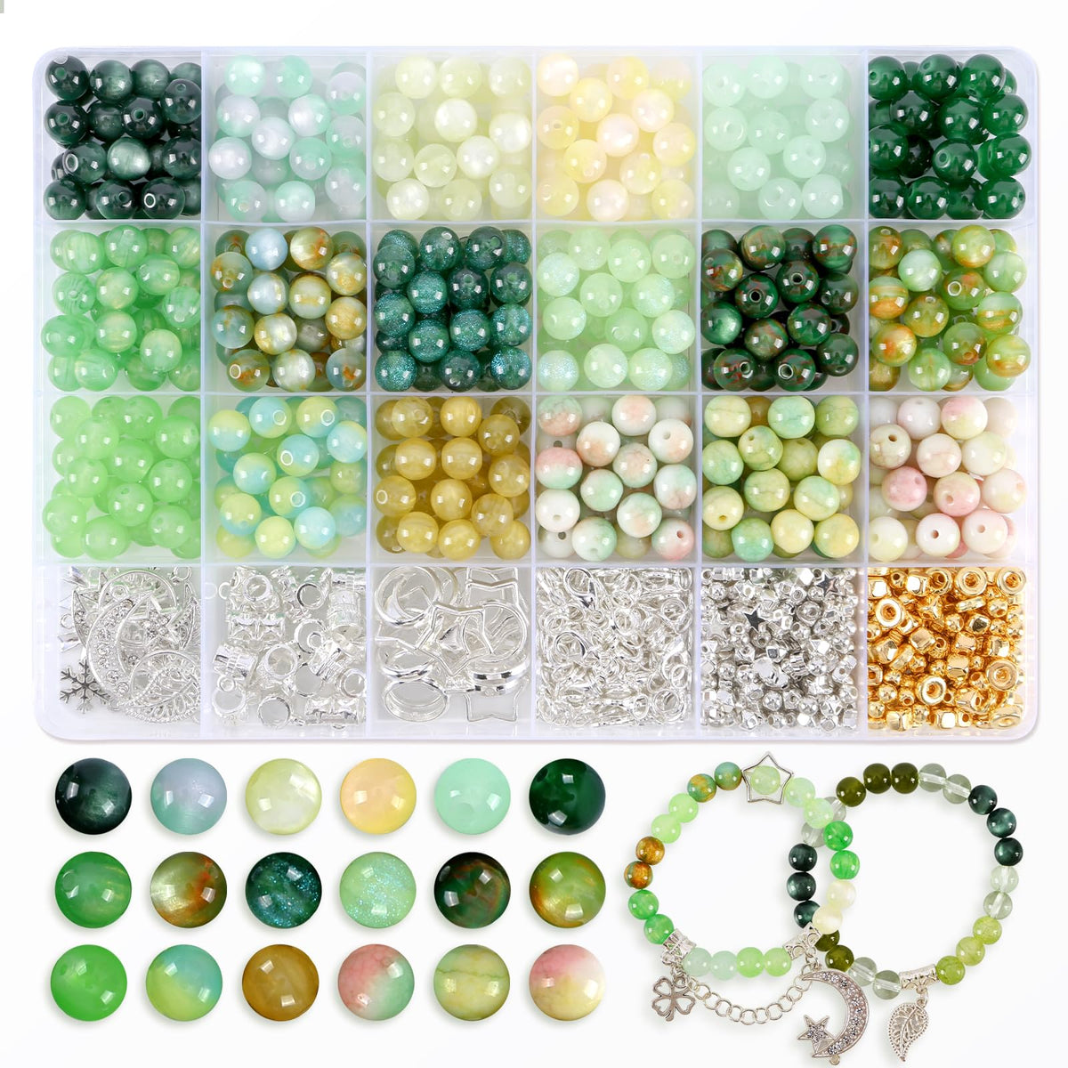 Glass Beads for Jewelry Making, 18 Colors Glass Beads for Bracelets Making kit Including 2-8mm Bead spacers/Lava Beads/Stone Rock DIY Jewelry Making Supplies for Adults (Thanksgiving, Christmas)