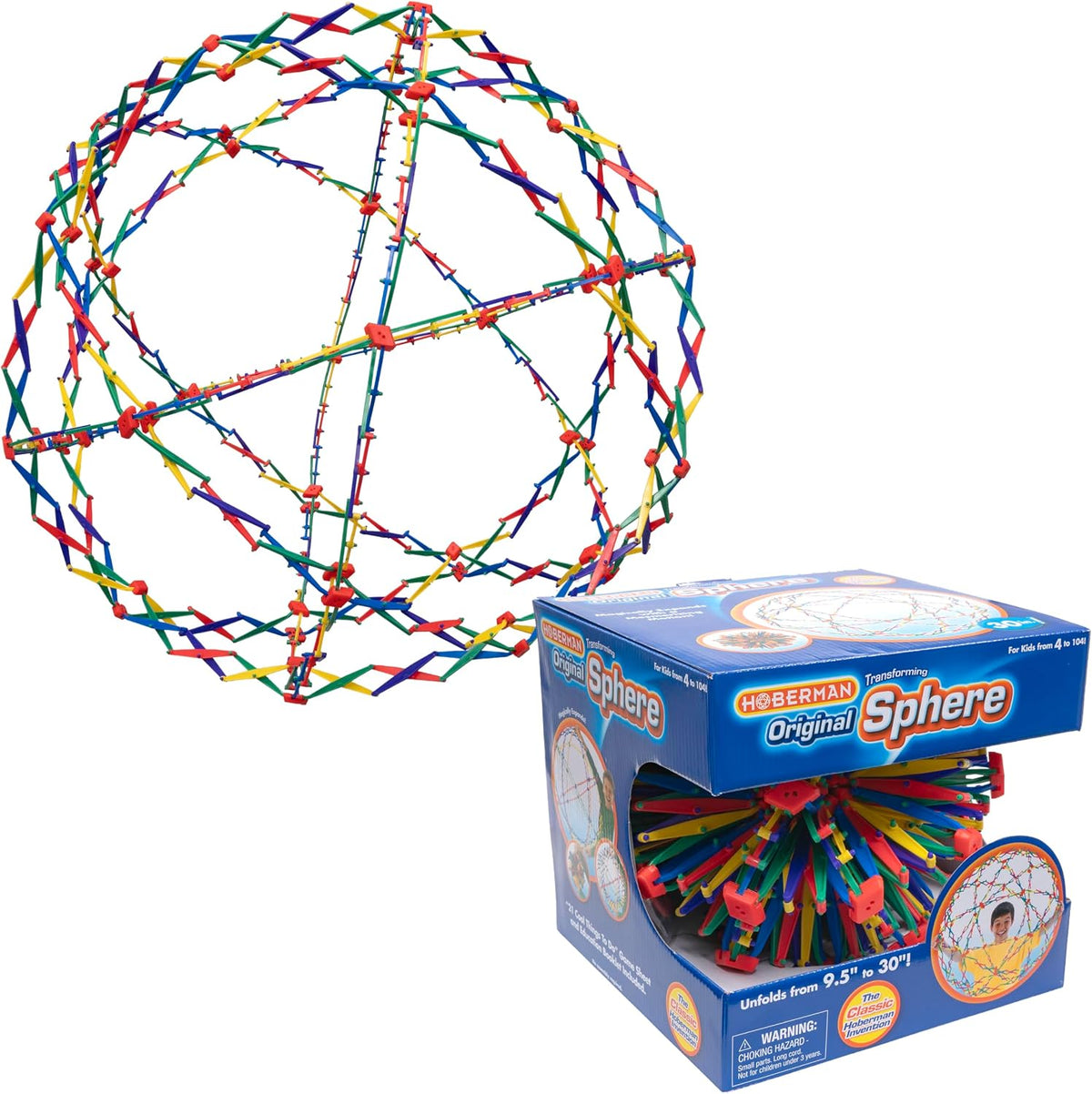 Hoberman Original Sphere Rainbow, Expanding and Contracting Geometric Ball Toy, Award-Winning STEM Fidget Toy for Kids and Adults, Ages 4+