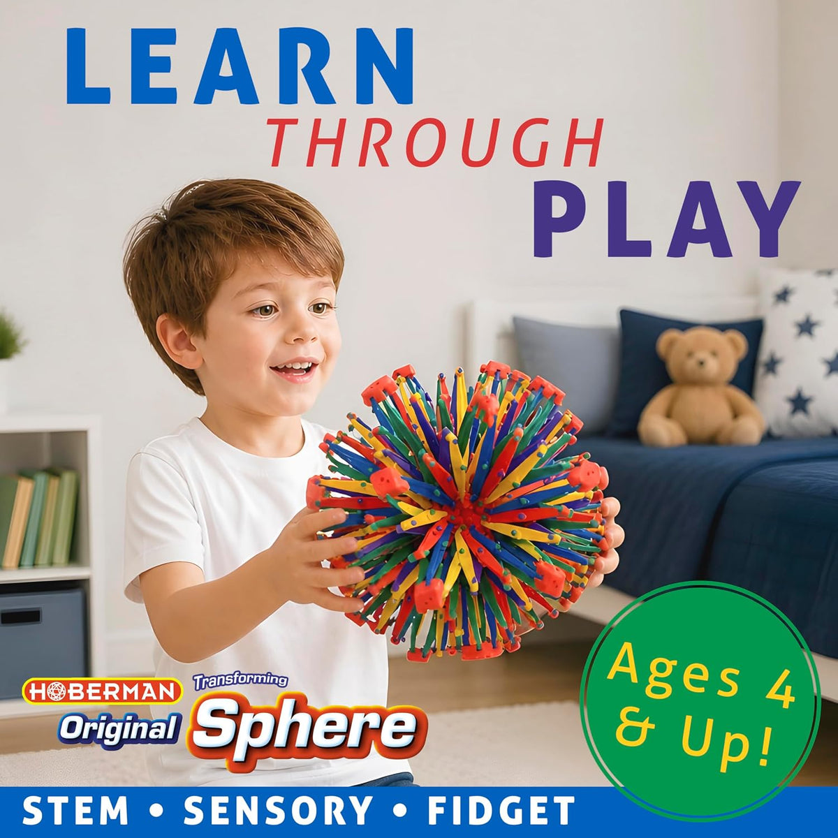 Hoberman Original Sphere Rainbow, Expanding and Contracting Geometric Ball Toy, Award-Winning STEM Fidget Toy for Kids and Adults, Ages 4+