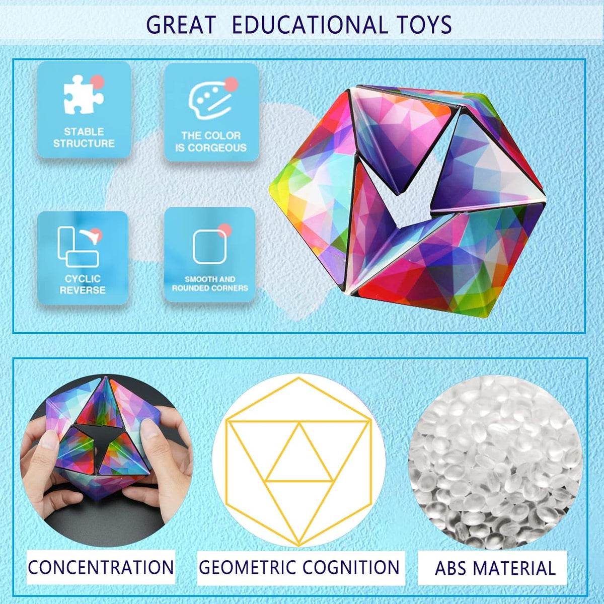 Kaleidocycle Fidget Cube for Kids, Infinity Flips Magic Cube for Adults to Stay Calm and Anxiety Anti Depression Fidget Fidget Toys Tear-Resistant Desk Cool Puzzle Gadget (Ages 3+)