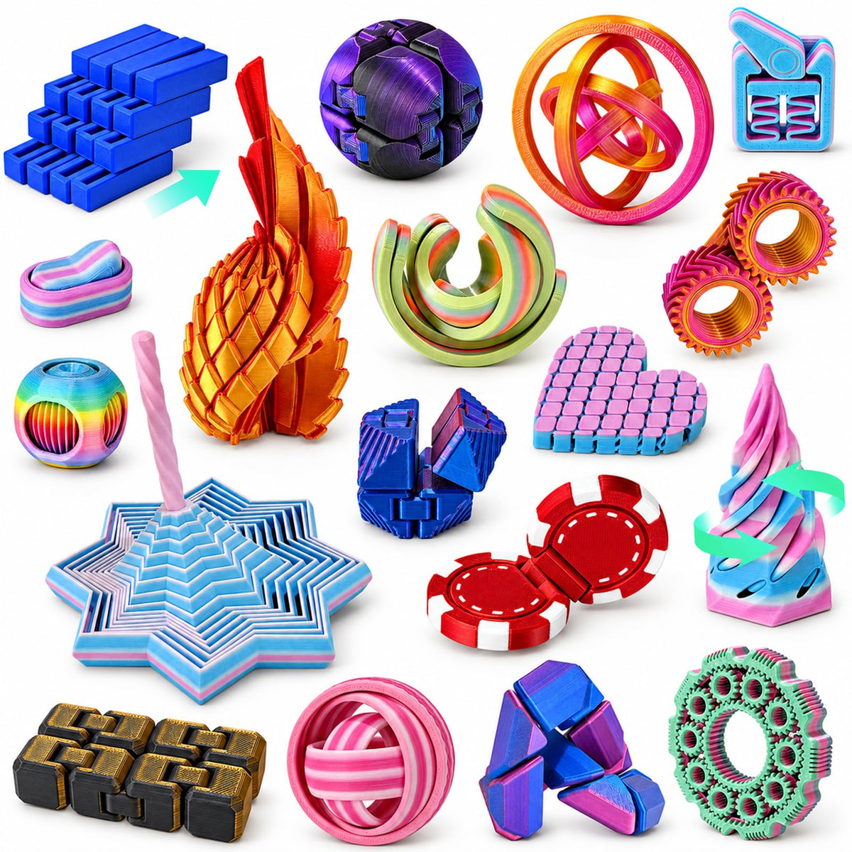 18PCS 3D Printed Fidget Toys Set, Assorted Desk Toys for Adults and Kids