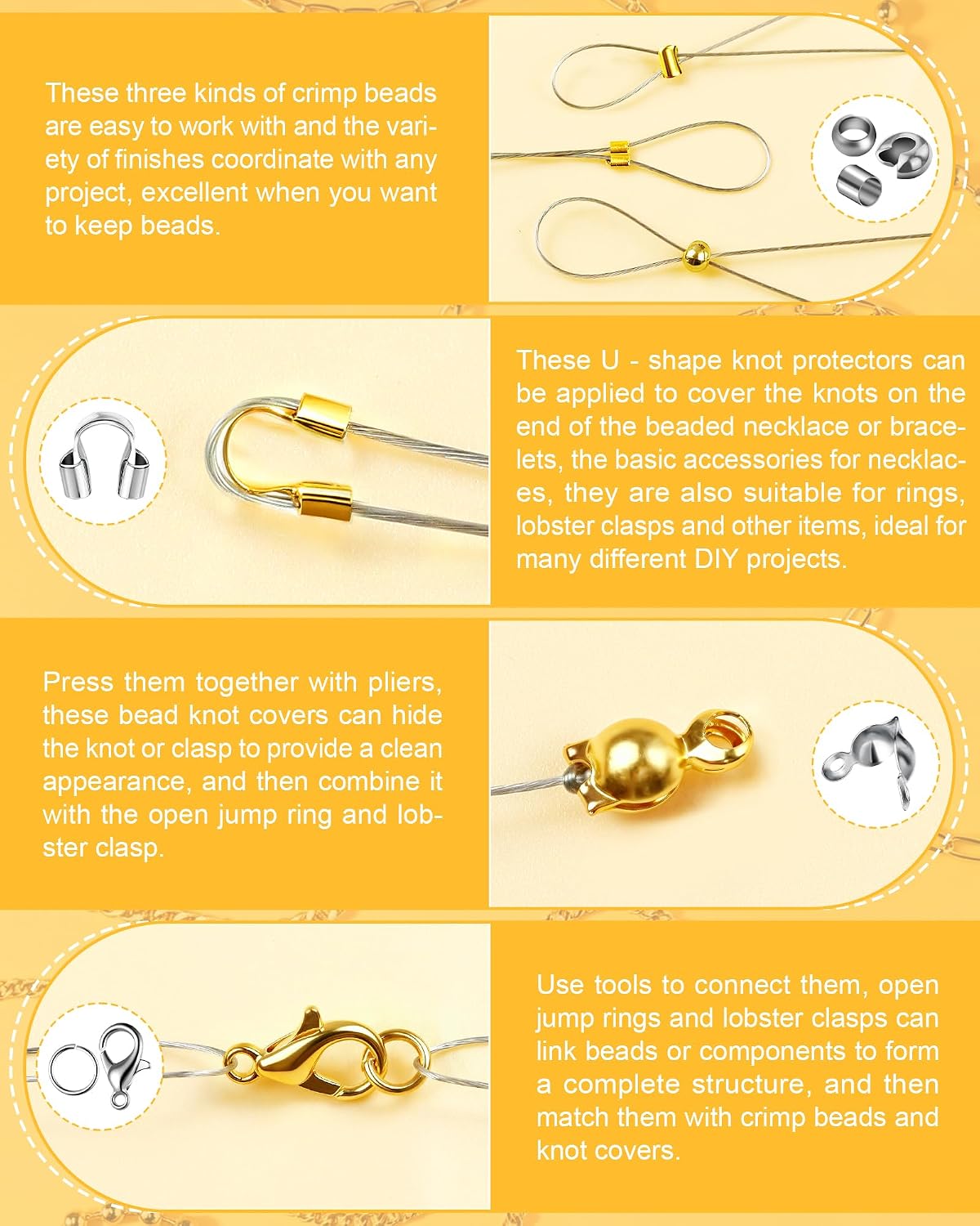FIVEIZERO 1950 Pcs Jewelry Making Cord End Kit,Crimp Tube Beads with Organizer Box,Includes Crimp Beads, Cover, Lobster Clasp,Jump Ring,Wire Guardians,Crimping Pliers & Beading Wire for Bracelets