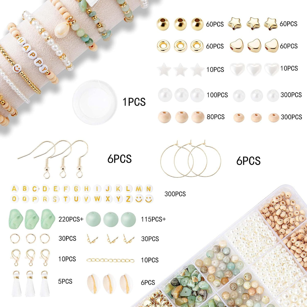 Xylise Jewelry Making Supplies Kit Natural Stone Beads for Irregular Natural Stone with for DIY Craft Bracelet Necklace Earrings for Adults (Amazonian)