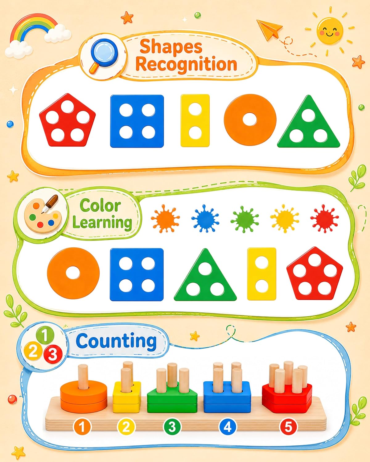 Montessori Toys for 1 2 3 Year Old Boys Girls Toddlers, Wooden Toys Gifts