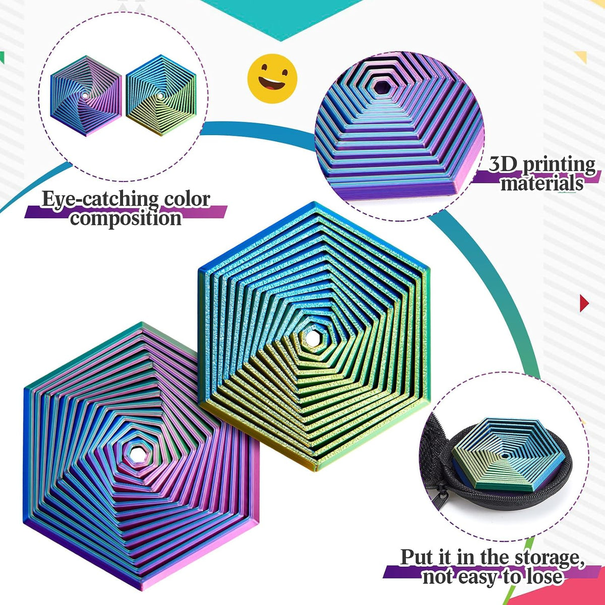 Seenelling 2 Pcs Fidget Hexagon 2.76 Inch, Multicolor