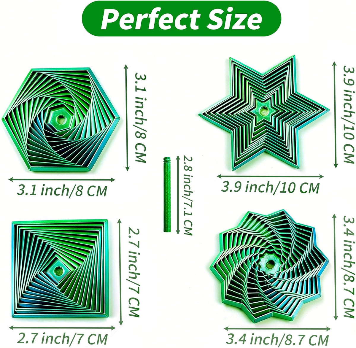 4PCS 3D Printed Fidget Toys for Adults – Multi-Layer Geometric Shapes with Handle, ASMR Clicking Sound, Stress Relief Toy for Anxiety & Focus (Gold+Green+Blue)