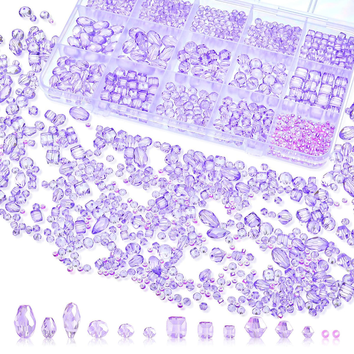 1500 Pcs Crystal Glass Beads for Jewelry Making – 12 Styles Bicone, Rondelle, Cube, Teardrop & 3mm Spacer Beads, DIY Bracelet Necklace Earring Craft Kit with Organizer Box(AB Color)