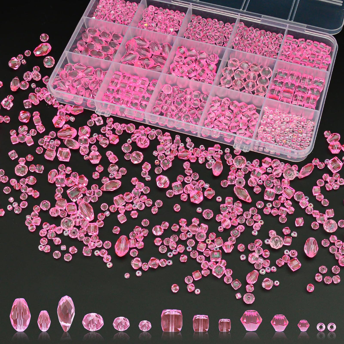 1500 Pcs Crystal Glass Beads for Jewelry Making – 12 Styles Bicone, Rondelle, Cube, Teardrop & 3mm Spacer Beads, DIY Bracelet Necklace Earring Craft Kit with Organizer Box(AB Color)