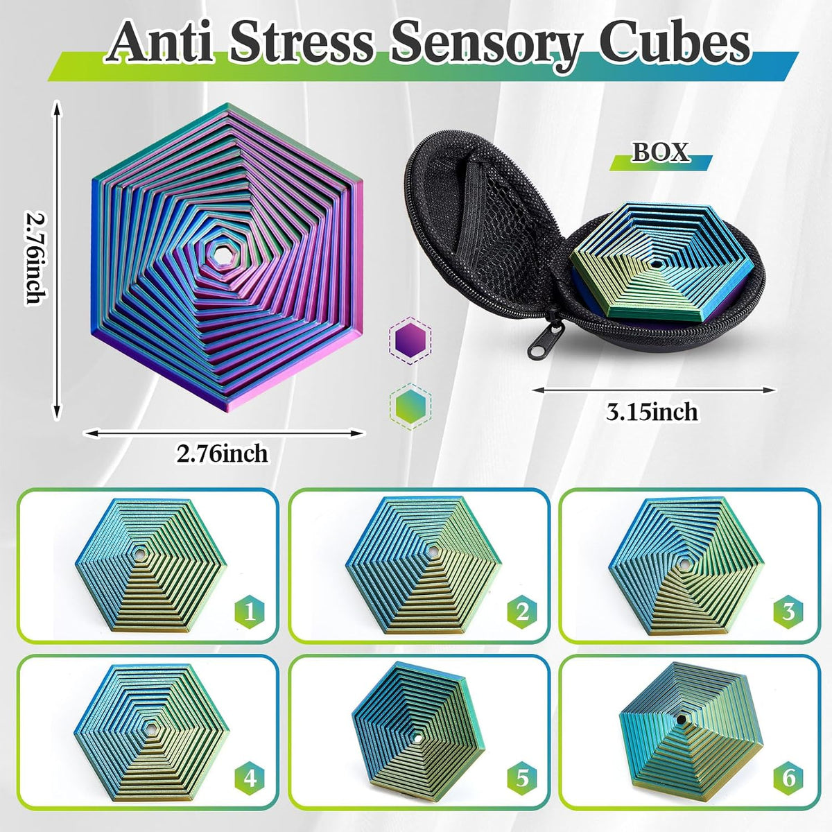 Seenelling 2 Pcs Fidget Hexagon 2.76 Inch, Multicolor