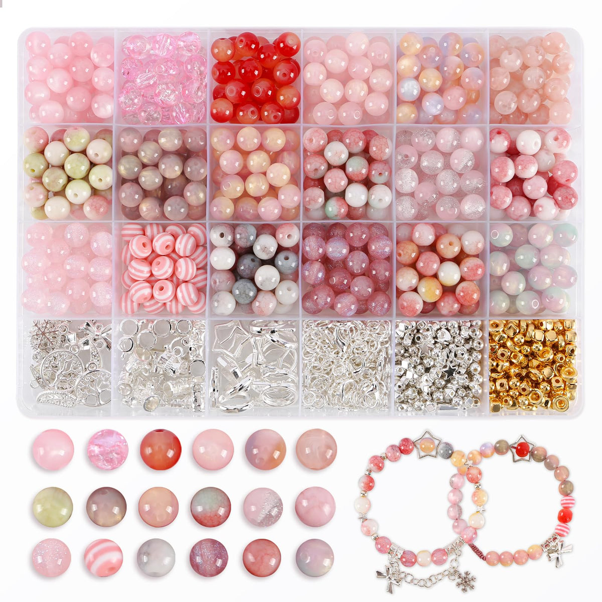 Glass Beads for Jewelry Making, 18 Colors Glass Beads for Bracelets Making kit Including 2-8mm Bead spacers/Lava Beads/Stone Rock DIY Jewelry Making Supplies for Adults (Thanksgiving, Christmas)