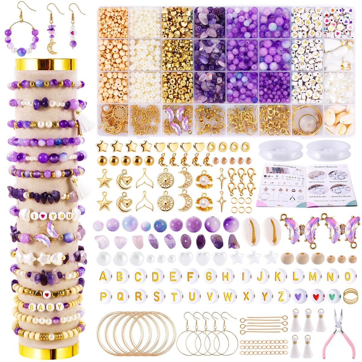 Wurosi 1927PCS Jewelry Making Supplies Kit for Adults,Natural Stone Beads