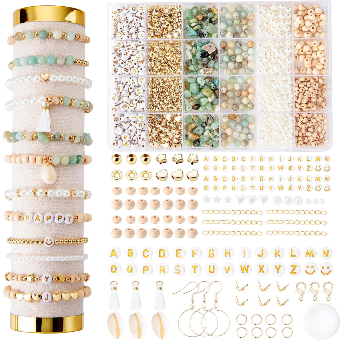 Xylise Jewelry Making Supplies Kit Natural Stone Beads for Irregular Natural Stone with for DIY Craft Bracelet Necklace Earrings for Adults (Amazonian)