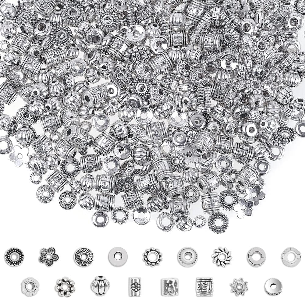 350 Pcs Silver Spacer Beads for Jewelry Making, Mixed Bulk Random Styles Metal Beads for Bracelets, Necklace, Earring Jewelry Making