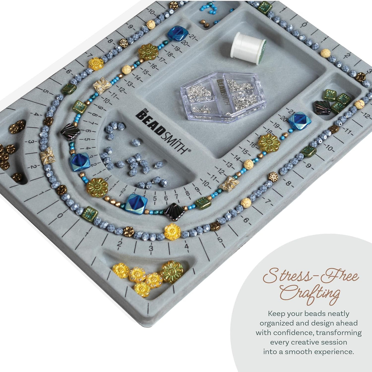 The Beadsmith Bead Board with Cover, Grey Flocked