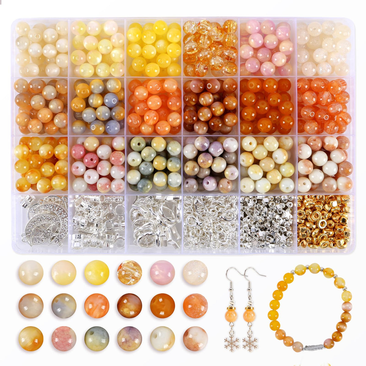 Glass Beads for Jewelry Making, 18 Colors Glass Beads for Bracelets Making kit Including 2-8mm Bead spacers/Lava Beads/Stone Rock DIY Jewelry Making Supplies for Adults (Thanksgiving, Christmas)