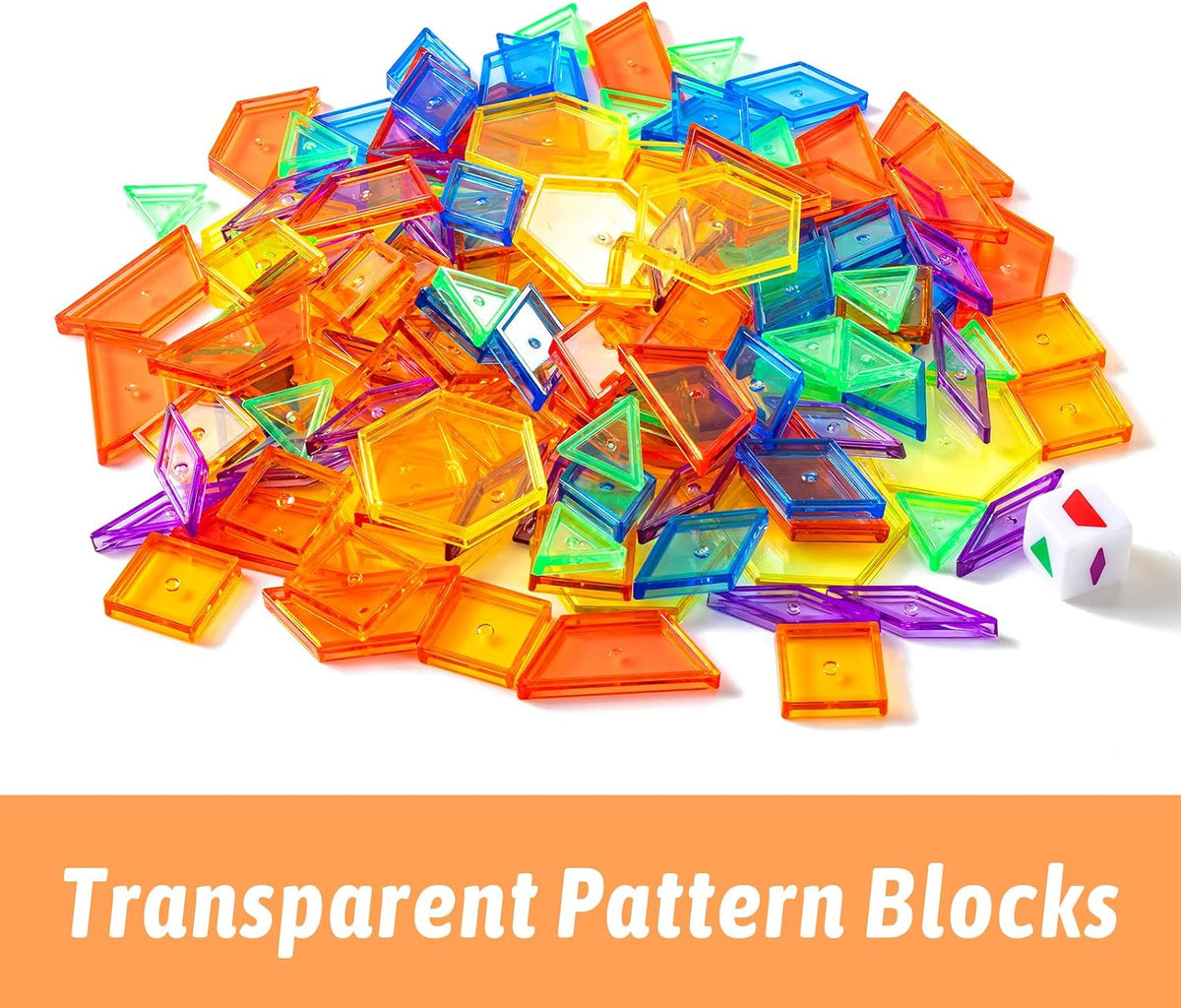 128 Pcs Translucent Pattern Blocks – Geometric Shapes for Light Table
