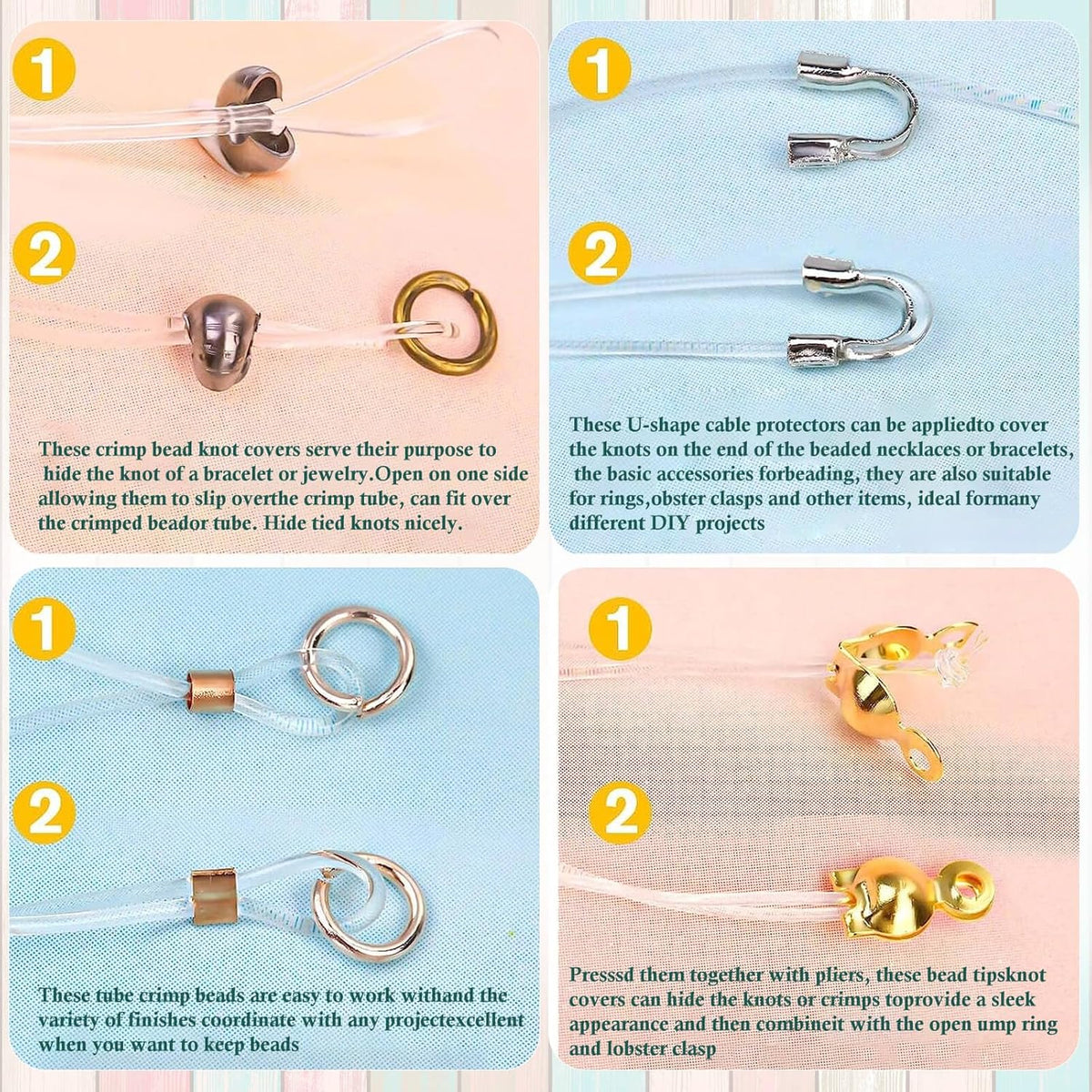 Acejoz 2165 Pcs Crimp Beads for Jewelry Making, Incliding Crimp Bead Covers, Crimp Tubes, Knot Covers, Jump Rings,Wire Guardians, Crimping Pliers, Elastic String for Bracelets Necklaces Making