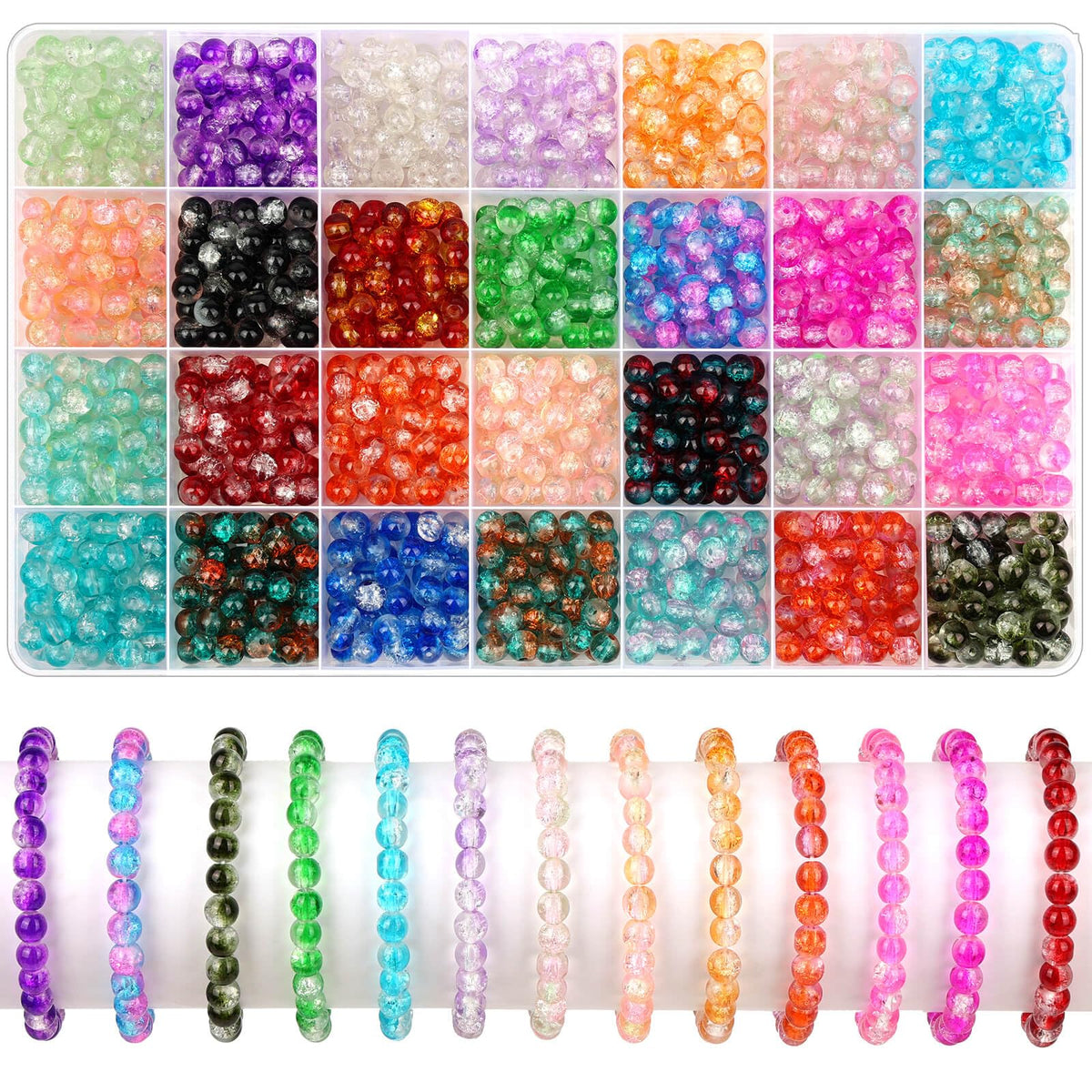 shynek 1400 Pieces 6mm Round Glass Beads for Jewelry Making, 28 Colors Crystal Beads for Bracelets Jewelry Making and DIY Crafts(Solid Color)