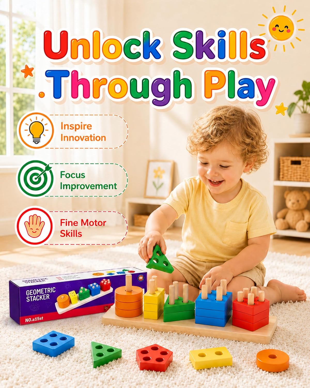 Montessori Toys for 1 2 3 Year Old Boys Girls Toddlers, Wooden Toys Gifts