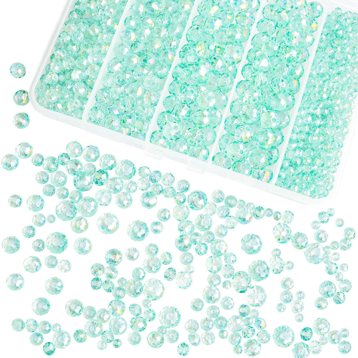 800Pcs 4/6/8/10mm Crystal Glass Beads for Jewelry Making Beads for Bracelets Necklace Pendants Making Supplies(Silver Champagne)